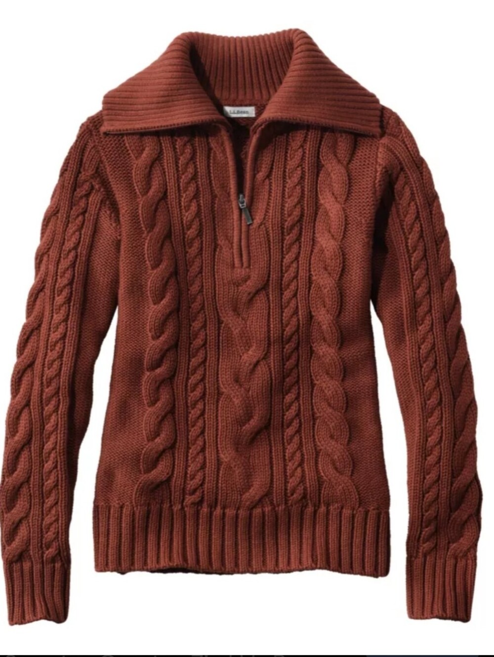 L.L. Bean Womens Double L Cable Fisherman Knit Zip Sweater Size XS Petite